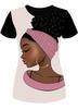 Damen Schwarz T-Shirt mit 3D-Blumendruck & Natürlicher Afrikanischer Haar-Kunst - Lässiges Tee