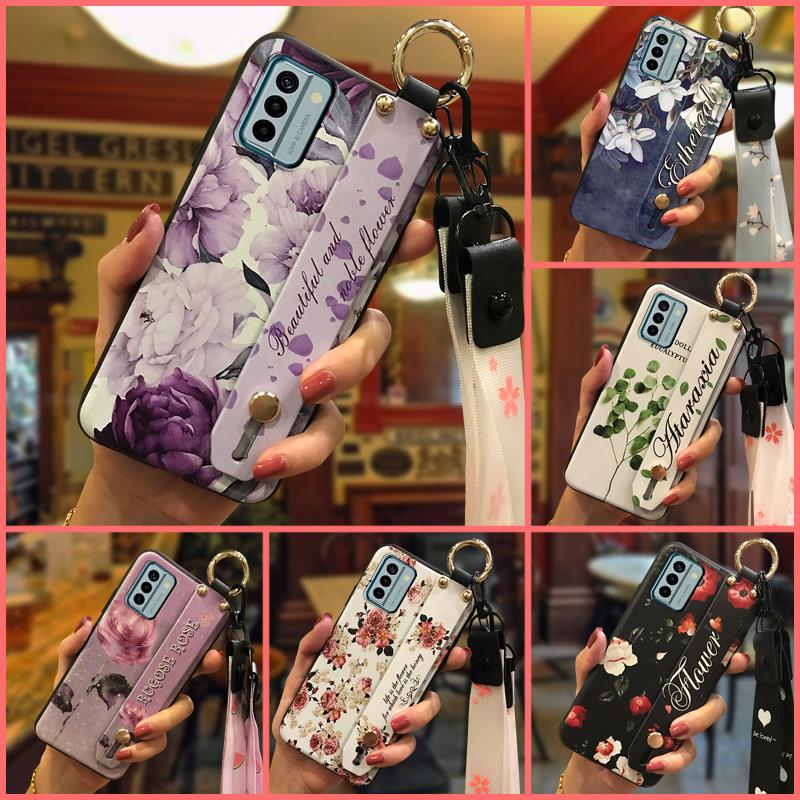 Silicone Lanyard Phone Case For Nokia G22 Anti-knock Ring Waterproof Soft case Anti-dust Phone Holder Shockproof Flower