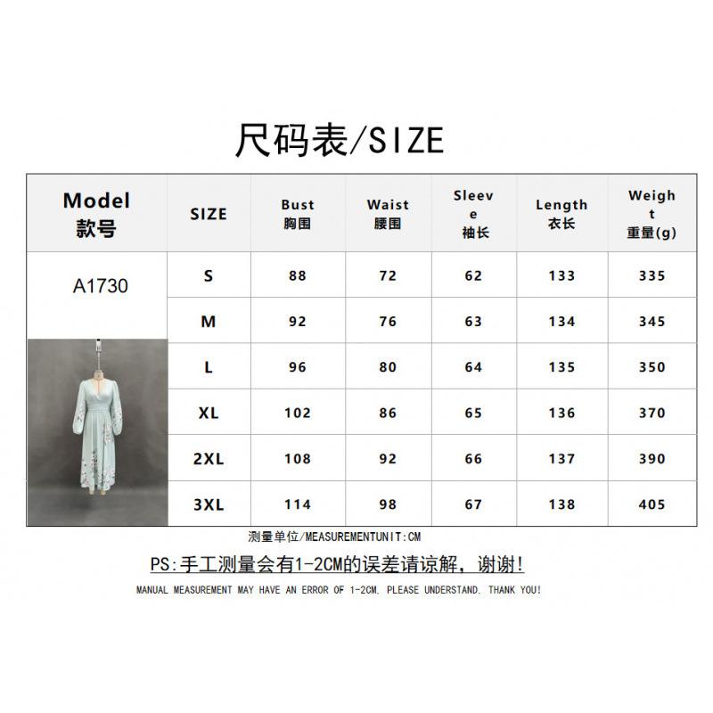 TikTok Women's Amazon Digital Printing Flower Long Sleeve V-Neck Pleated Dress Women's Long Dress