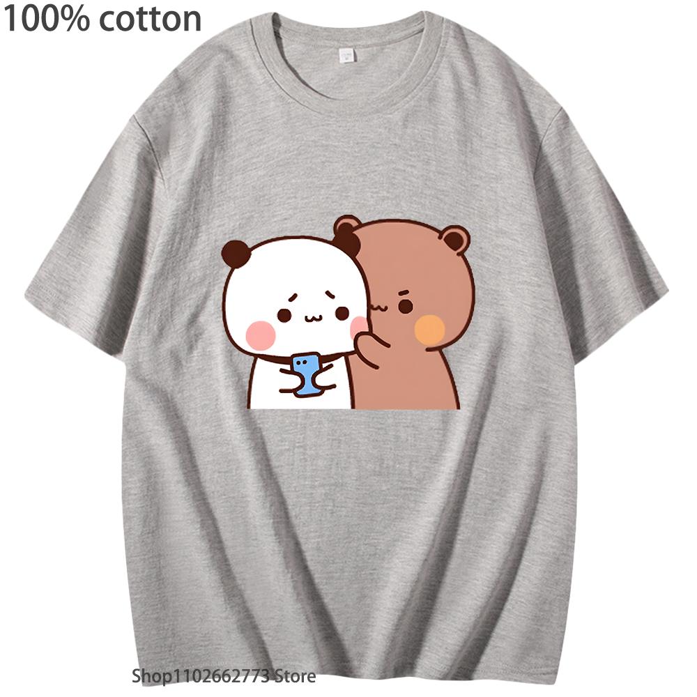 Roztomilý pár Dudu a Bubu se objímají Grafická trička Kawaii Medvídek Panda Tričko Roztomilá Vtipná Trička Dámské Pánské Bavlněné Oblečení