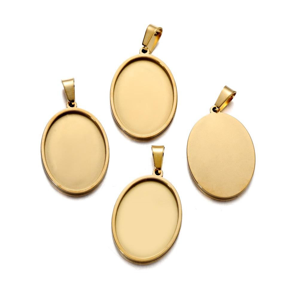 5 Stück/Packung Edelstahl Gold Anhänger Rohling Fassung Cabochon Basis Cameo Charm Anhänger Für DIY Schmuck Basteln Zubehör