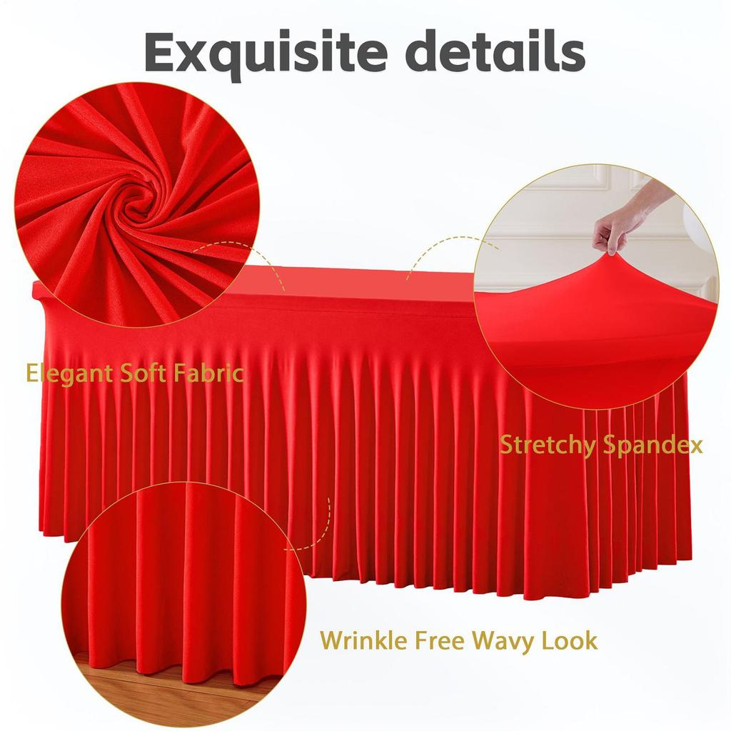 Desk Skirt 6ft Christmas Rectangle Ruffle Red Table Skirt Reusable Tablecloths Holiday Decor For Restaurant Buffet Classroom