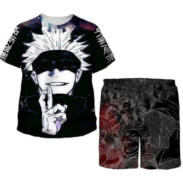 

Летние мужские и детские комплекты одежды, детский спортивный костюм с героями мультфильмов, футболка с рисунком аниме + черные шорты, наряды для мальчиков и девочек, костюмы, одежда для малышей XL