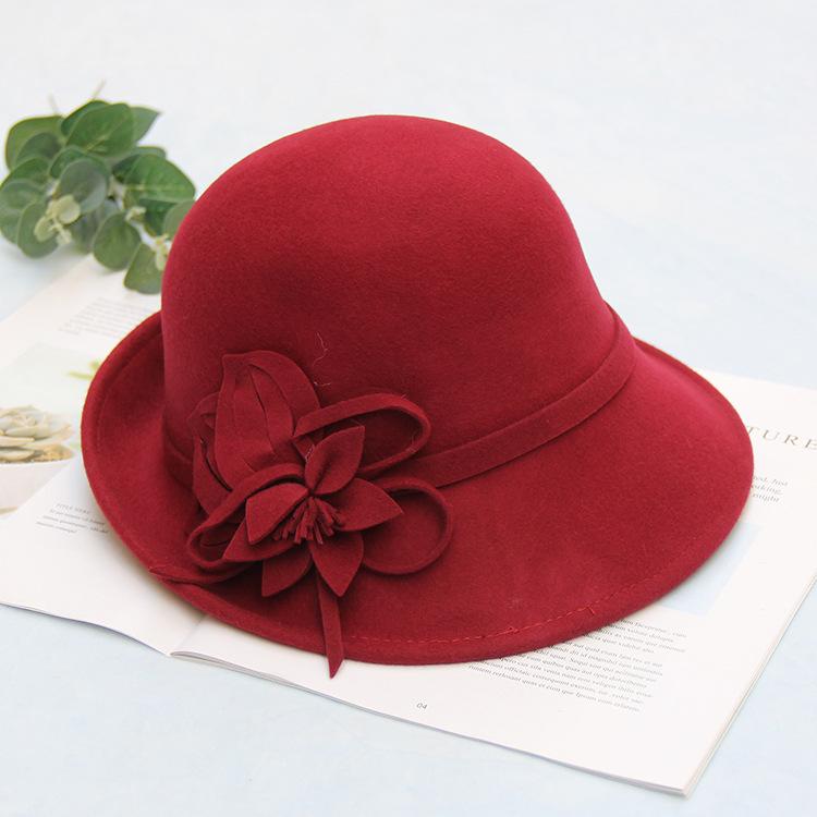 Herbst und Winter neue Damen High-End Bankett Zylinder Hut eleganter Blumentopf Hut Filzhut Halbrolle vielseitiger Wollhut