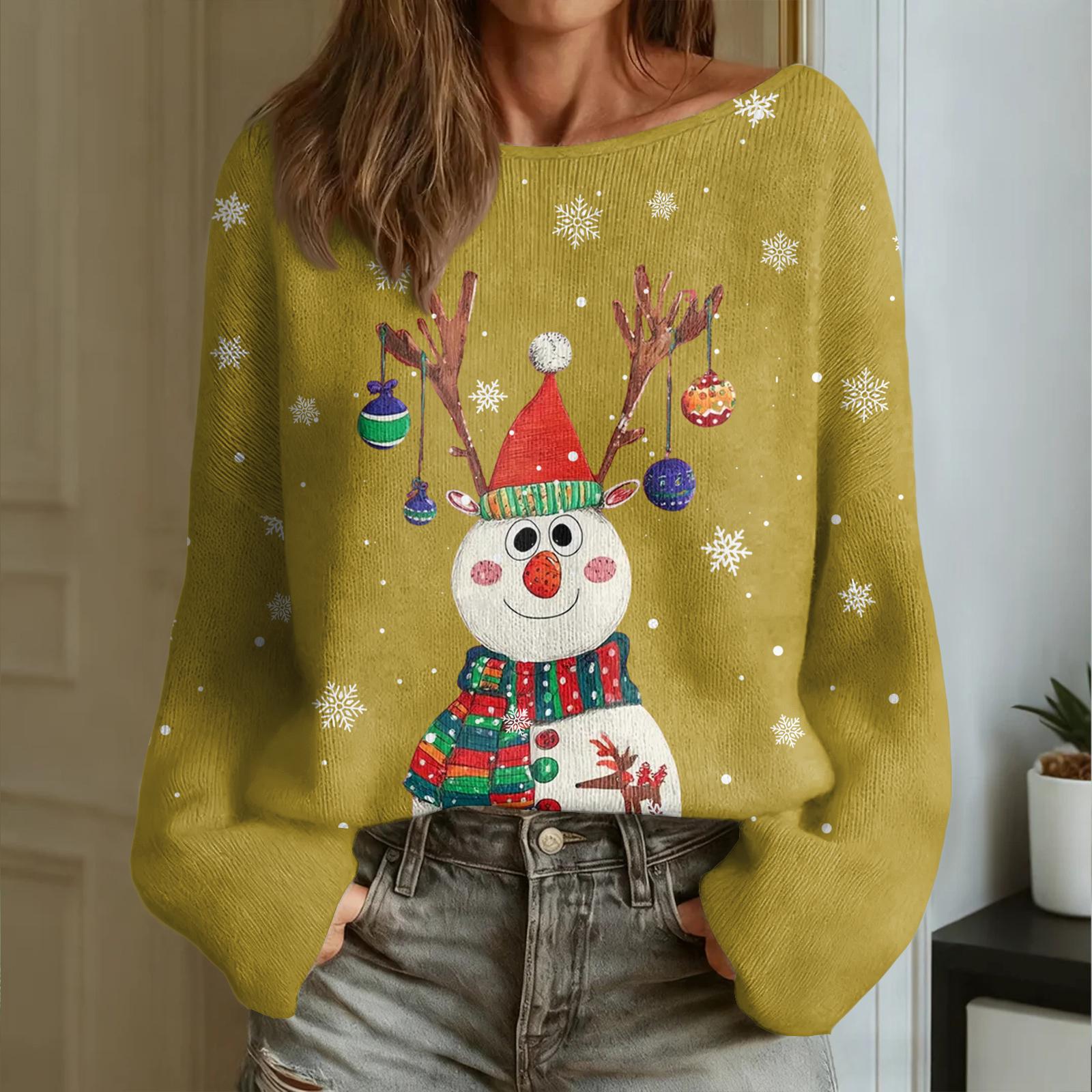 

Женский модный пуловер с круглым вырезом и длинными рукавами с рождественским принтом, повседневный топ-свитер XL