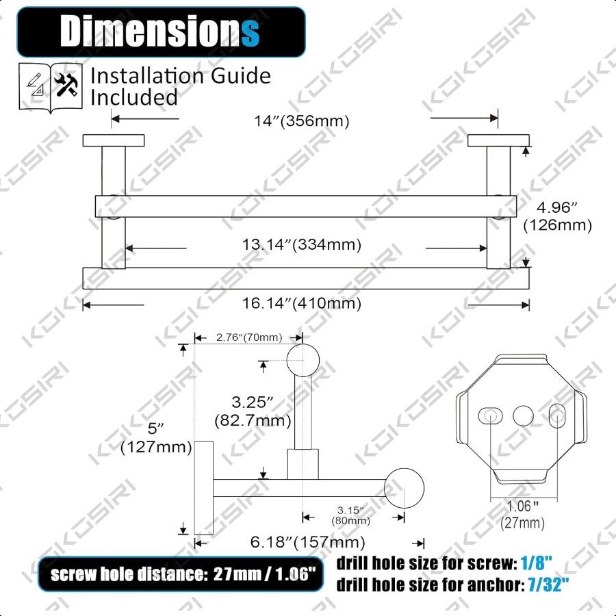

KOKOSIRI Держатель для полотенец 16 дюймов Держатель для полотенец Полка для ванной комнаты для шкафчика в ванной комнате Поручни для полотенец Матовая бронза Нержавеющая сталь B5009ORBL United States