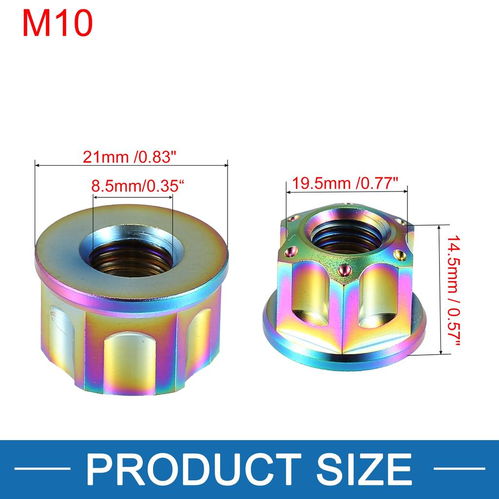 ABSOPRO Rear Wheel Axle Sprocket Flange Bolts and Nuts for and M10 Pitch Titanium Bright Colors of Bicycles, Motorcycles, Motorbikes, 1.25mm, Alloy,