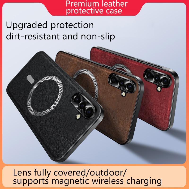 For Samsung M34 5G Case Magnetic Elegant Leather Wear-Resistant Lens Fully Covered Non-Slip Grip Edge Cover Shell