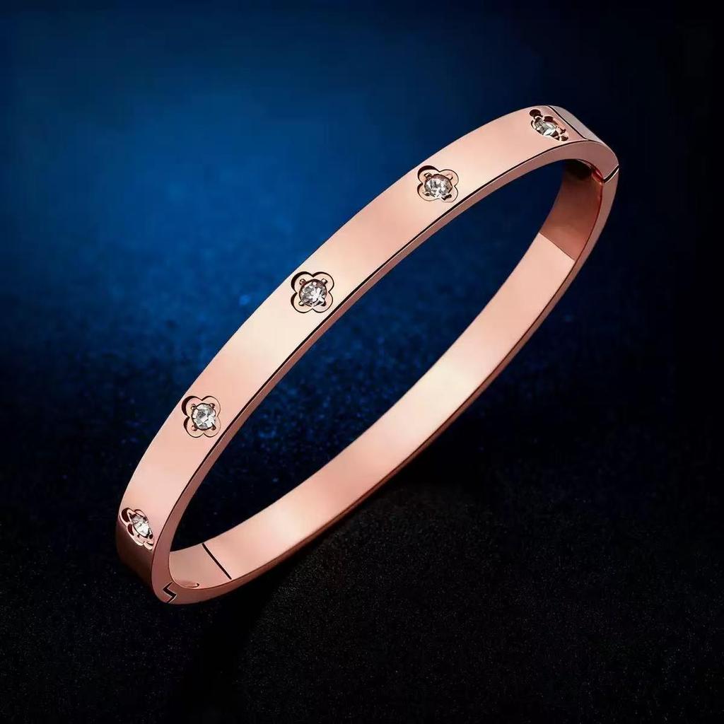Women's Luxury Stainless Steel Bracelet: Electroplated Titanium, Full Diamond Set, European-American Style