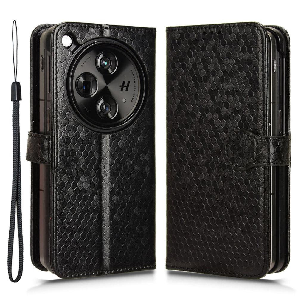 

For OnePlus Open/Oppo Find N3 5G Case Imprint Anti-scratch PU Leather Phone Wallet Cover Black
