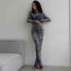 Summer Dress Women Leopard Print Mesh O Neck Long Sleeve Sexy See Through Maxi Fashion Outfits Beach Vacation Nightclub