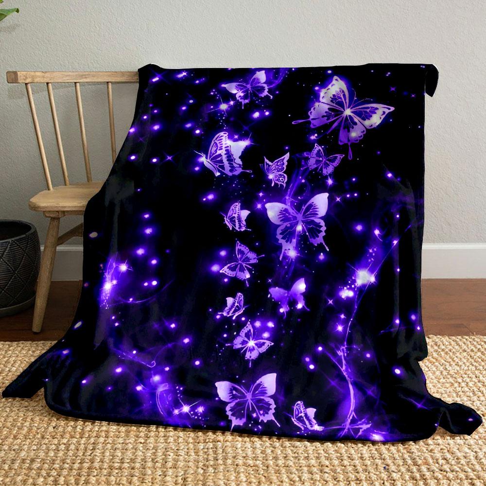 Purple Glowing Butterflies Blanket Bedroom Blanket for Livingroom Couch Lunch Break Soft Throw for Friend's Festival Gift