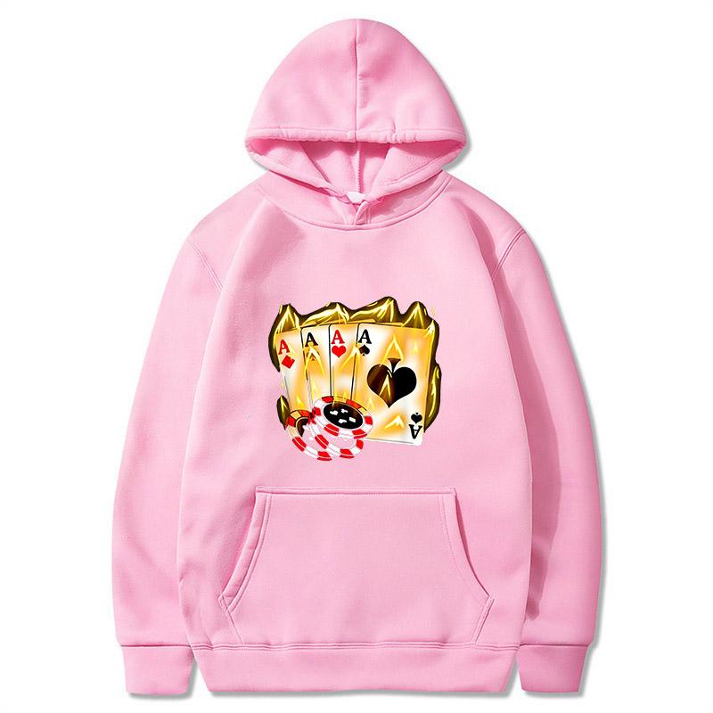 2025 Autumn New Men's Poker Ace Pattern Hoodie - Black Casual Hooded Sport Shirt - Fashion Streetwear - Suitable for Autumn