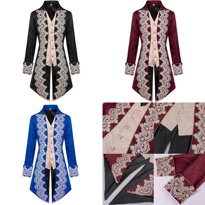 High-quality Polyester Steam Punk Jacket With Lace Details For Men