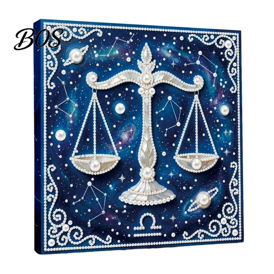 Faux Pearl Painting Crafts DIY Kit, 12 Constellation Rhinestone Art Set for Handmade Kit Adults Beginners, Wooden Frame Fake Wall Decoration Beginners