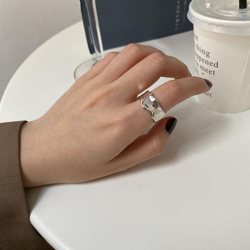 PANJBJ 925 Sterling Silber Dicker Doppelring für Damen Mädchen Geschenk Minimalismus Neutral Öffnend Breiter Schmuck Dropshipping