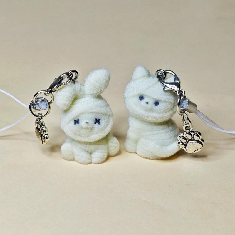 Halloween Flocked Mummy Ghost Phone Chain Charm Ins Style Phone Case Bag Camera Pendant