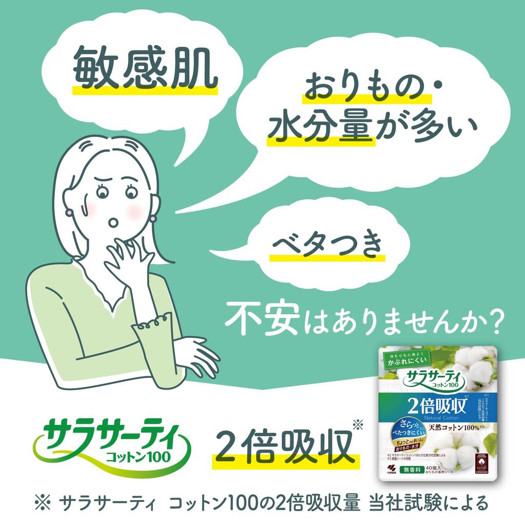 Sarasaty Cotton Double Absorbency Panty Liners for Slightly Heavy Vaginal 40 Sheets x 3 Packs [Bulk Purchase] 100% Discharge, Unscented,