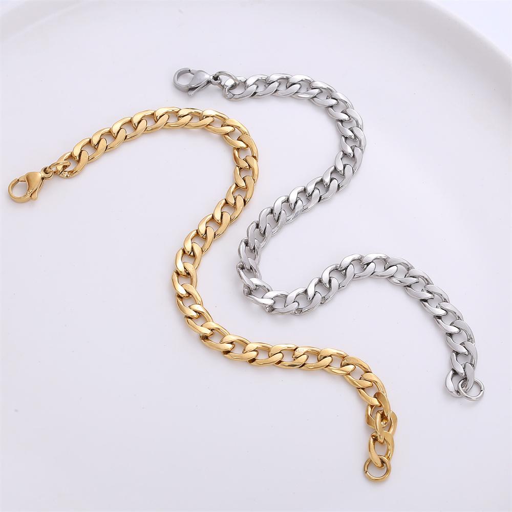 Hip Hop Curb Cuban Link Chain Bracelet 21cm Gold Silver Color Stainless Steel 7mm Hand Chains For Women Men Jewelry Gift