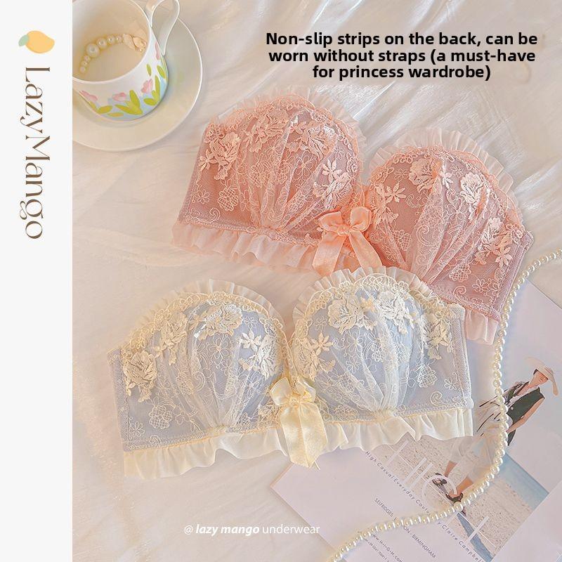 Sexy Lace Wireless Bra, Thickened Push Up Corrective Coquette Bra for Small Bust Young Women