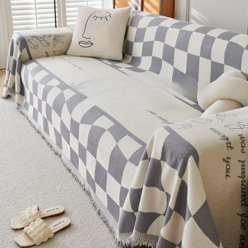 Plaid Simple Sofa Cushion Four Seasons Universal Non-Slip Sofa Cover Blanket Dustproof Large Sofa Towel
