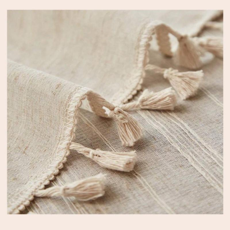 European Retro Cotton Linen Tablecloth Line Tassel Dining Table Dustproof Decorative Cover Cloth Kitchen Restaurant Party Desktop Protective Cover
