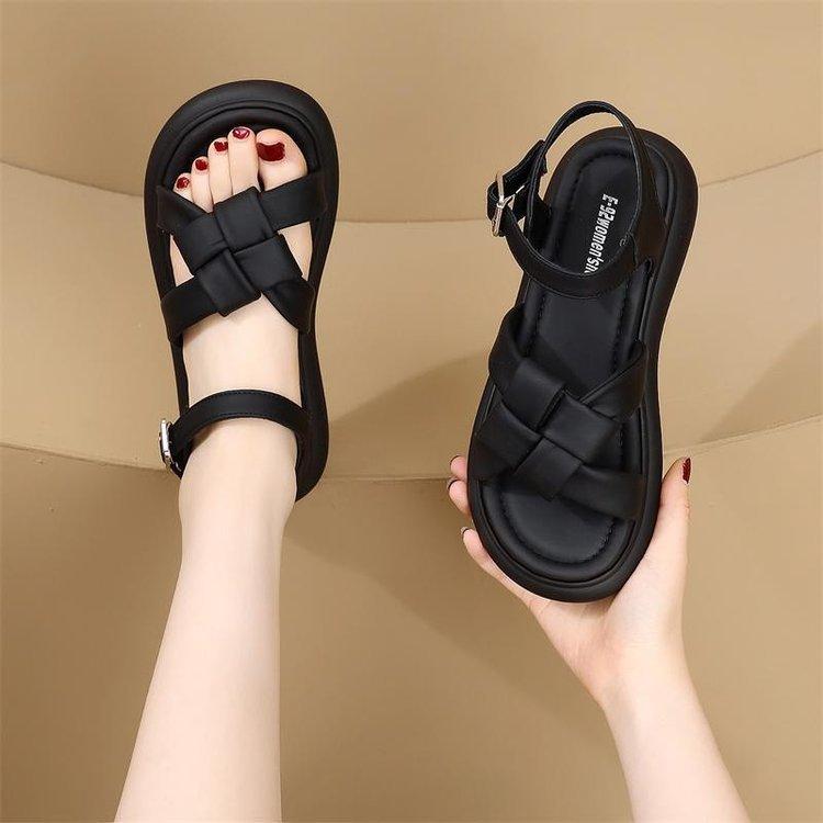 Sports Sandals Women's Summer 2025 New Roman Flat-bottomed Woven Soft-soled Lightweight Student Non-slip One-word Beach Shoes