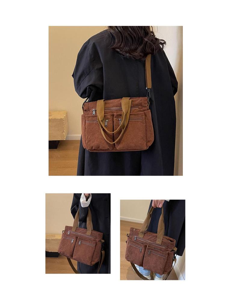 Versatile Large-Capacity Corduroy Shoulder Bag for Women - New Korean Style