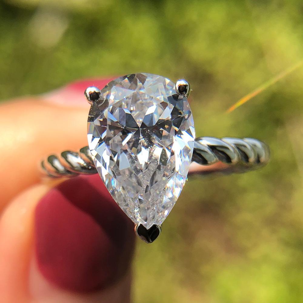 Tancise Classic 925 Sterling Silver  Zircon Ring Ladies Jewelry Wedding Promise   Party Gift