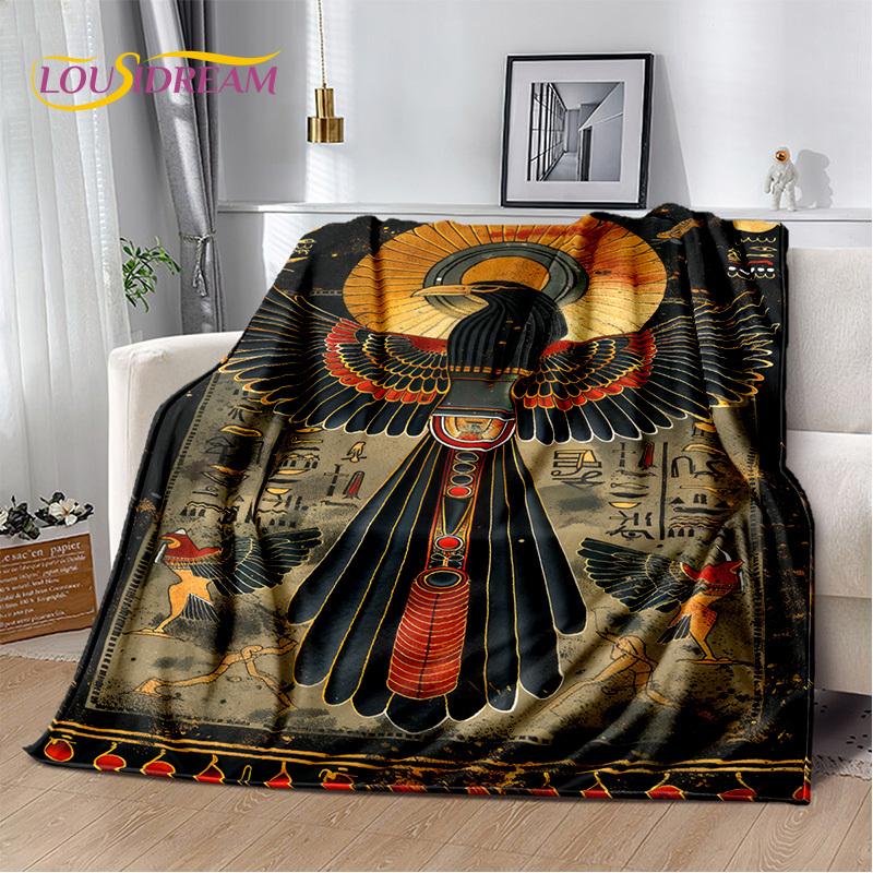 2025 Ancient Egypt Hieroglyphic Mythology Wall Painting Blanket,Soft Throw Blanket for Home Bedroom Bed Sofa Cover Child Gift