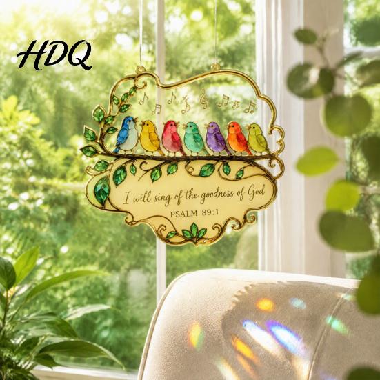 Indoor Window Ornaments Acrylic Songbird Hanging Pendant Inspirational Bird & Floral Sun Colorful Suncatcher Catcher Religious Bible Verse