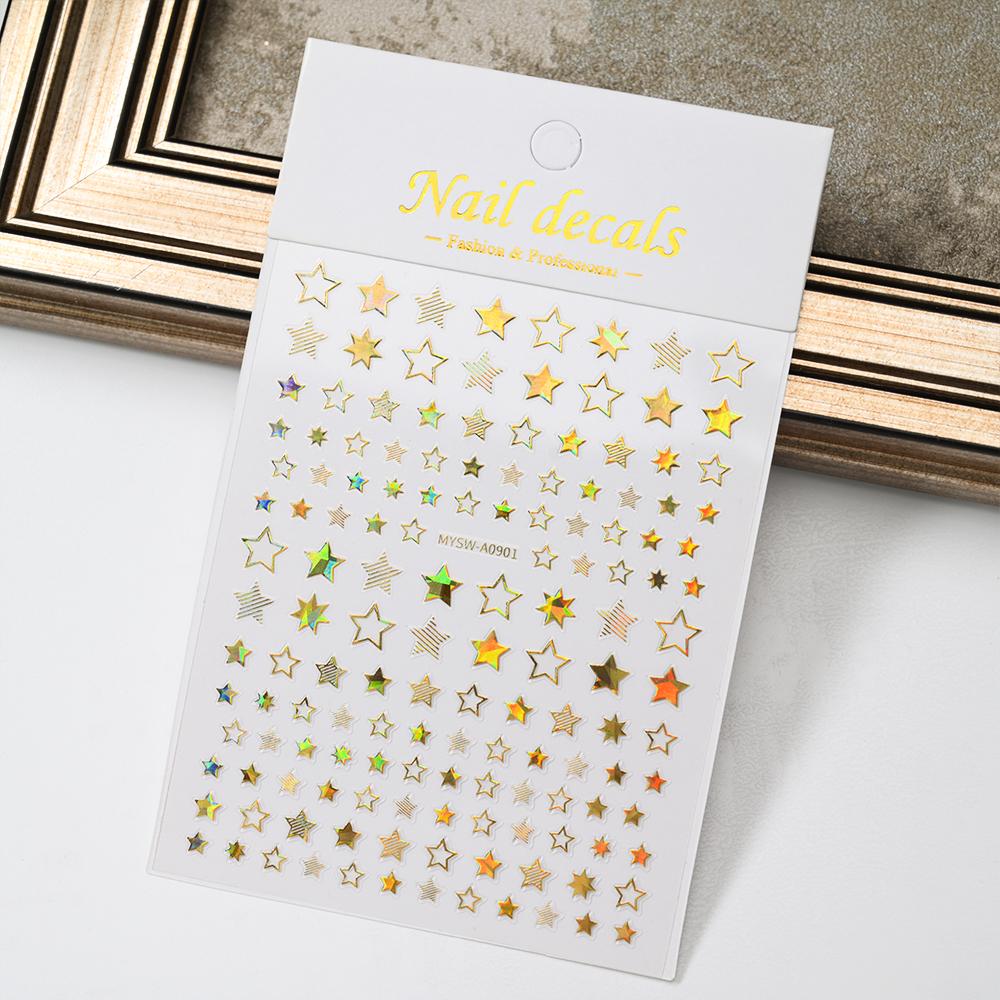 Black White Star 3D Nail Art Sticker Y2K Pentagram Self-Adhesive Decals Laser Shiny Glitters Starlight Manicure Ornaments Slider