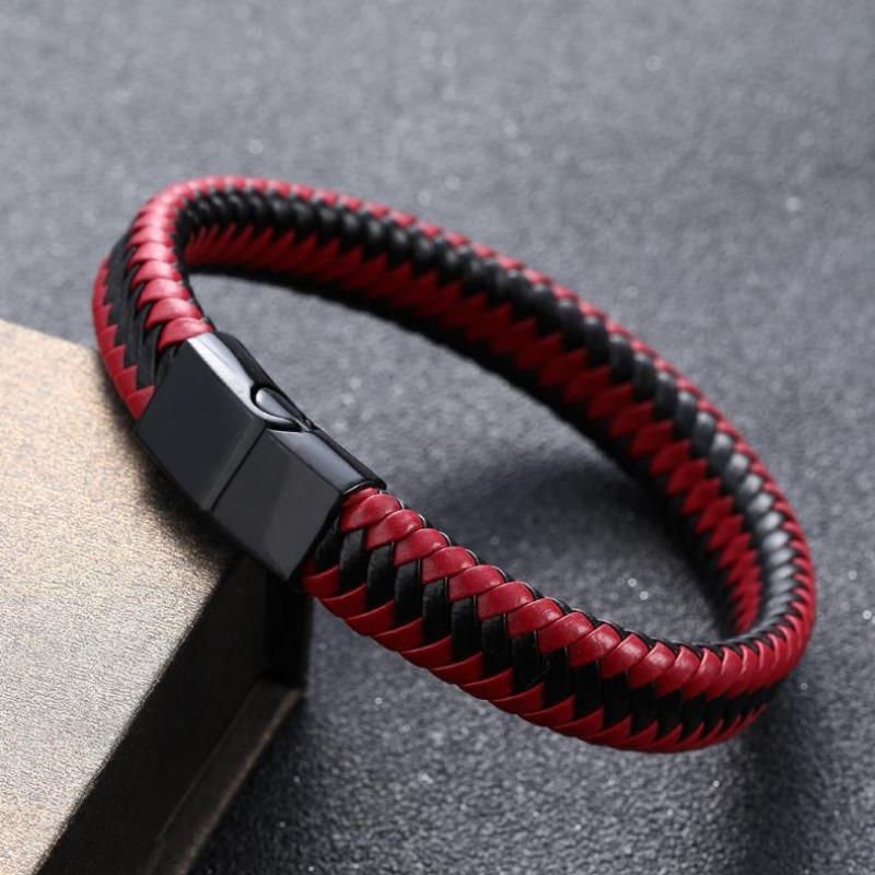 Bracelet en cuir tressé noir pour hommes, Bracelet infini en métal, fermoir magnétique, manchette, cadeau d'anniversaire