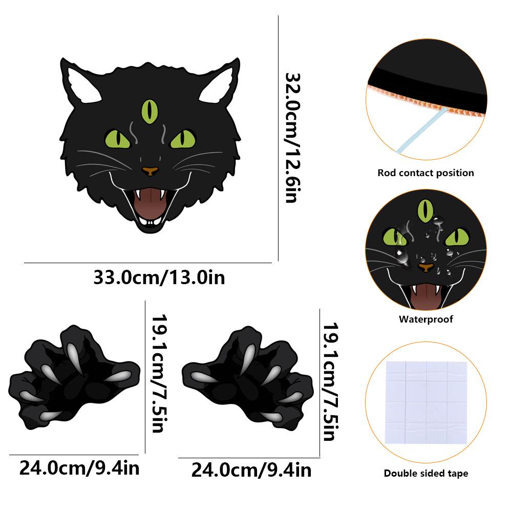 Halloween Three-Eyed Black Cat Fence Peeking Decoration Size ZKB092