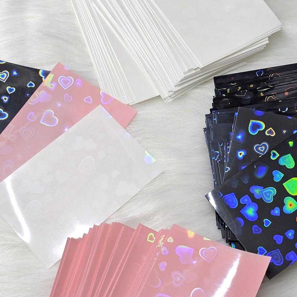 Lifeall Pokasleeve Top Loader Poka Heart Hologram Card Sleeves, White + Black, 100 Sheets