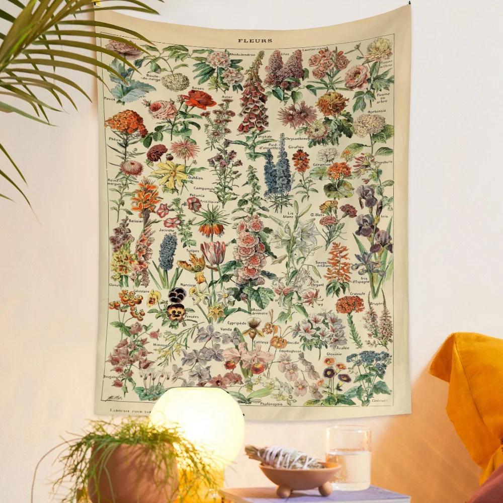 Botanischer Druck Florales Wandbehang Pilz-Wandteppich Vintage Boho Wildblumen Gemüse-Wandteppich Bunte Heimdekoration