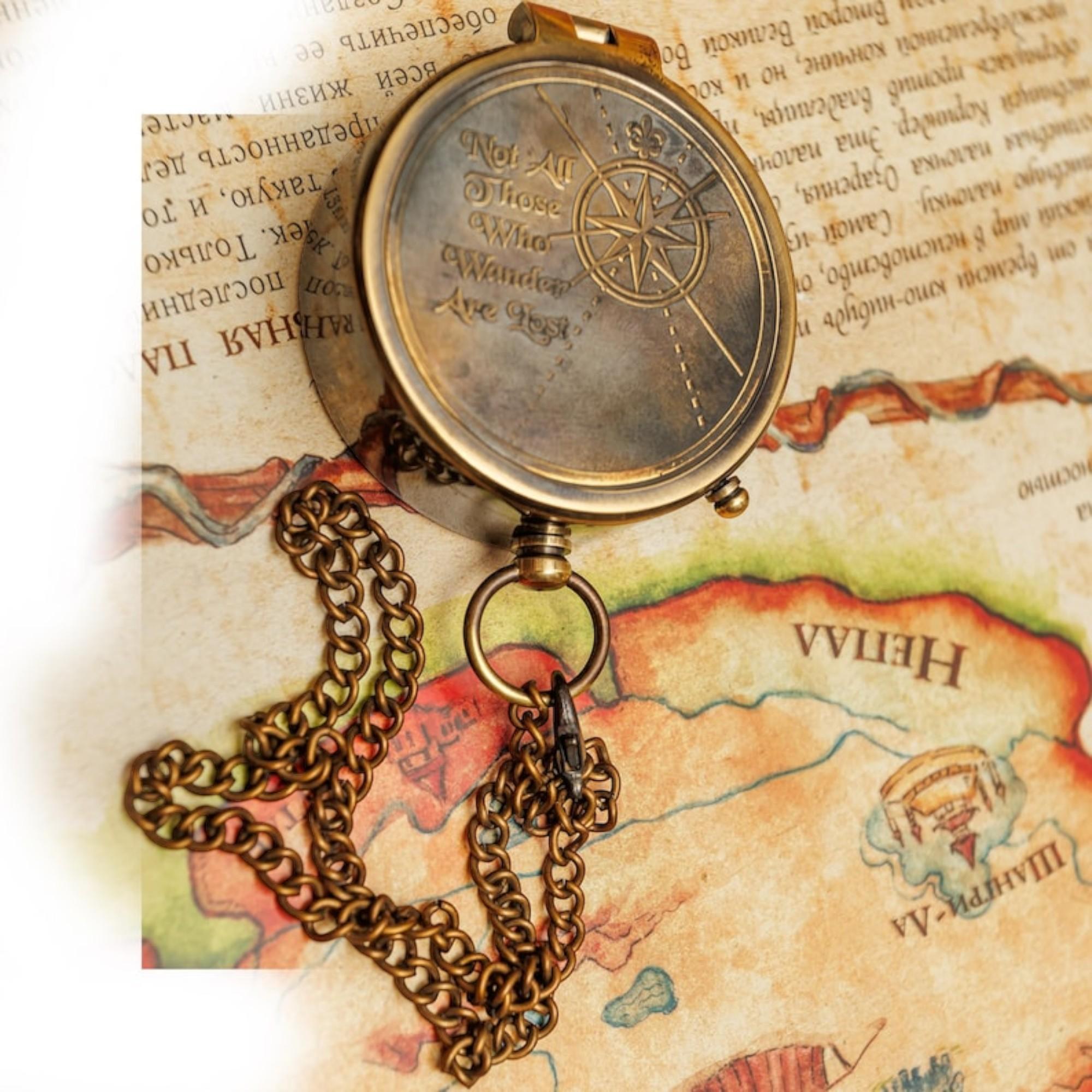 

Exquisite Brass Compass Not All Those Who Wander Are Lost