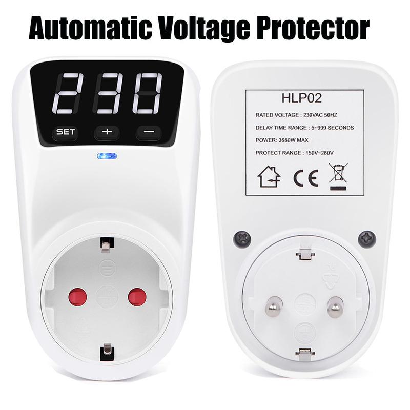 16A 230V Automatic Voltage Protector Switch Adjustable Power Surge Protection EU Socket Type Volt Safe For Home Appliances