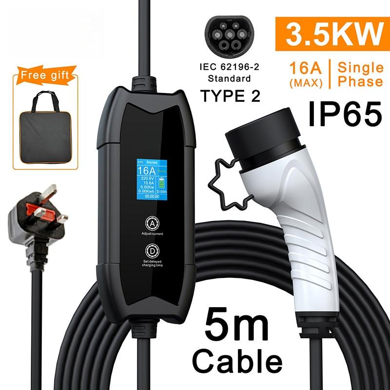 Type2 Portable EV Charger 16A 3.5KW Electric Vehicle Charger Multiple Protections Car Charging Station