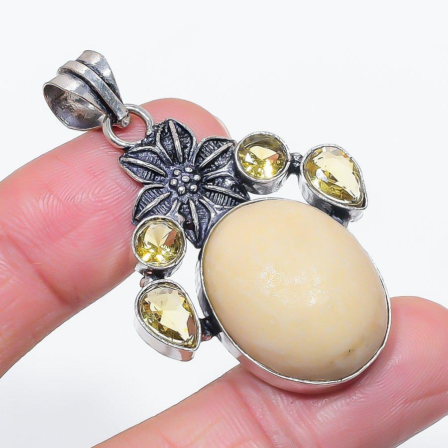 Natural Swiss Green Opal, Citrine 925 Sterling Silver Jewelry Pendant 2.01" G9p16