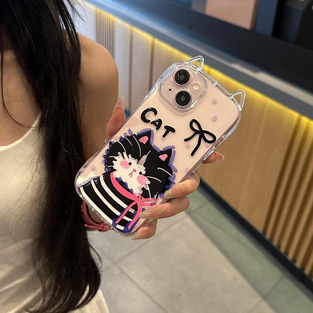 The New Model Is Suitable for Iphone11 Bow Cat with Bracelet, Mobile Phone Case, Apple 11 Cat Ear Transparent Protective Case.