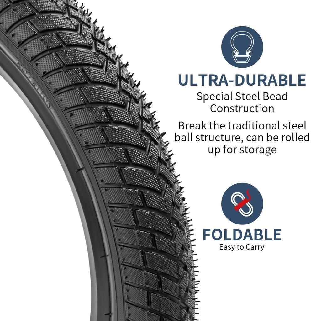 YunSCM Set of 2 16x1.95 Tires, 16x1.95 53-305 Bicycle Tires + 16x1.75/2.125 Tubes with 32mm Schrader Valves, for 16-inch 1.95 Mountain Bikes, Y-1199
