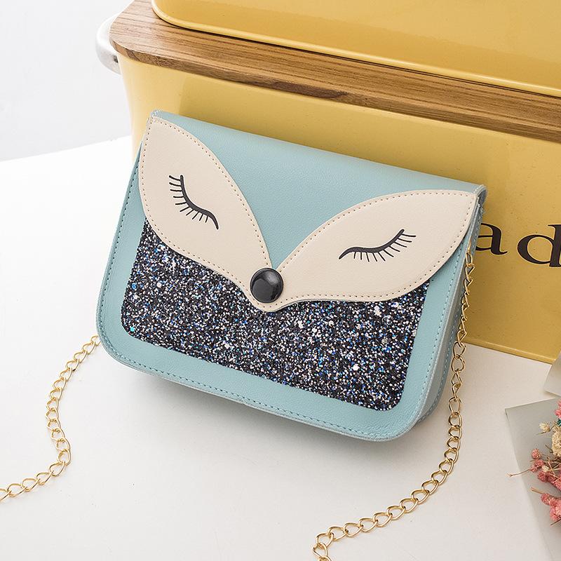 Fashion Trend Sequined Fox Face Decoration Women's Bag Versatile Magnetic Buckle Chain Small Square Bag