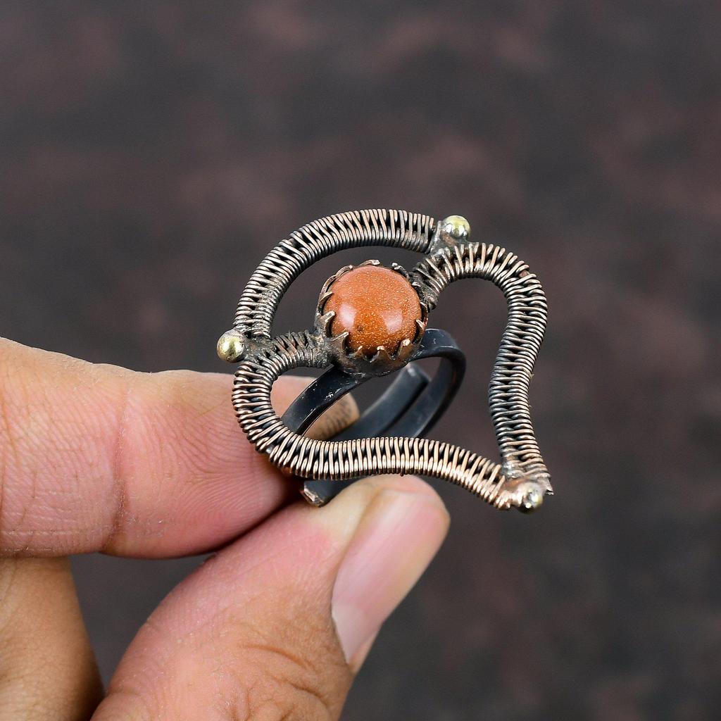 Sun Sitara Ring Copper Wire Wrapped Ring Adjustable Ring Handmade Copper Jewelry Gemstone Ring Very Pretty Wire Wrap Jewelry Engagement Gift