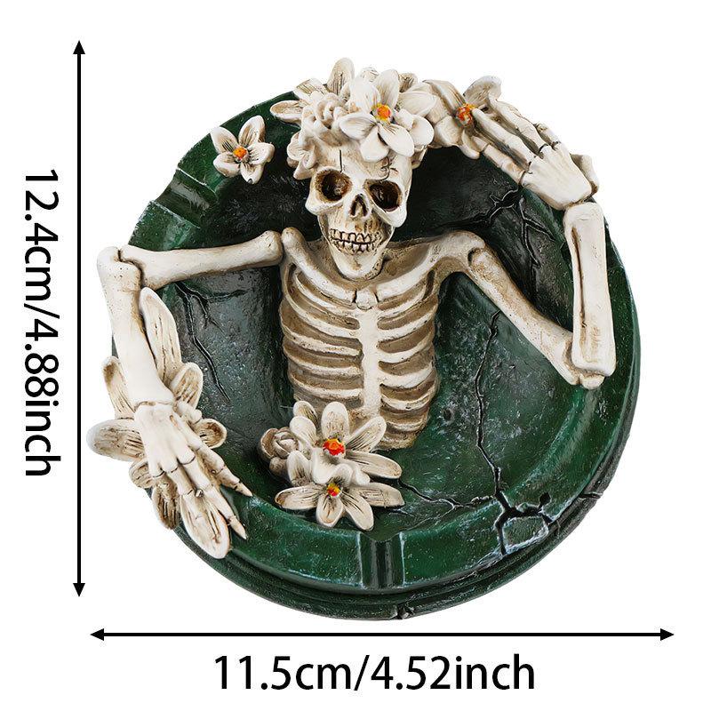 Resin Skull Ashtray With Flower Decor Modern Home Office Gift For Adults