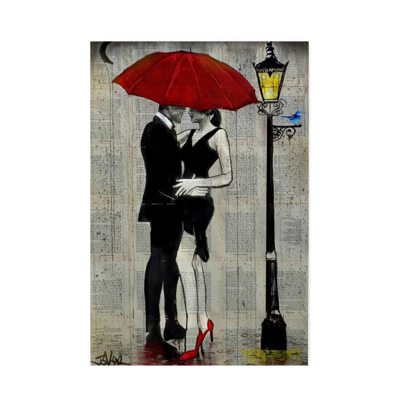 

Пары под уличными фонарями целуются под дождем. Картина маслом. Плакаты и принты. Настенное искусство на холсте для гостиной. Украшение дома. 21x30cm No Framed