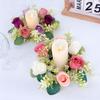 2pcs Artificial Garland with Candlestick Centerpieces, Rose Candle Wreath, Tea Light Candle Holders, Artificial Plant Wreath