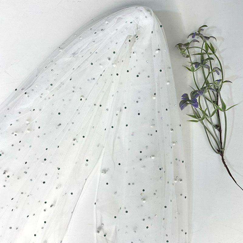 Beads Colored Diamonds Nails Pearl Imitation Pearl Encryption Fabric Wedding Dress Headgear Gauze Skirt Background Cloth Mesh
