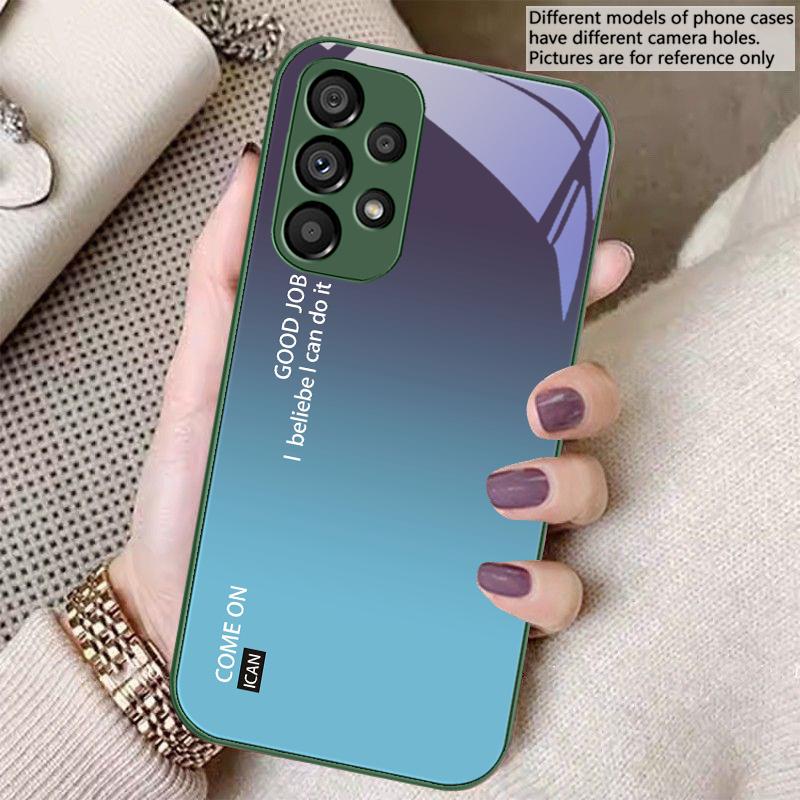 Gradient solid color For Samsung Galaxy S23 U ltra 24 Plus S20 21 FE S25 Ultra A70 A72 73 51 52 53 Tempered Glass Phone Case