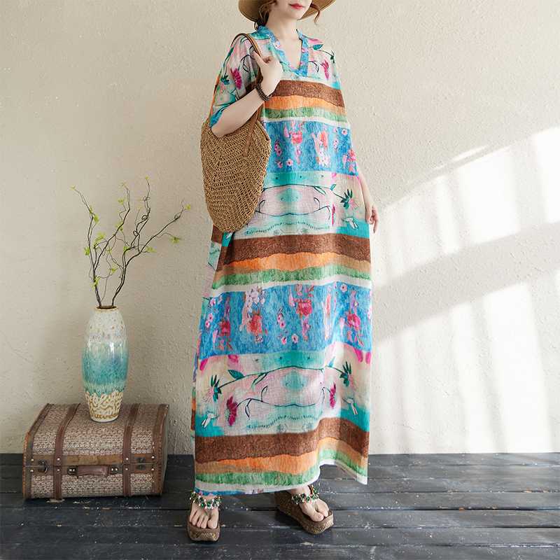 Letní dlouhé šaty s výstřihem do V